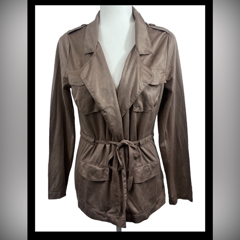Cavalini Latte Open Front Light Blazer Jacket Tie Pockets Size Womens Small